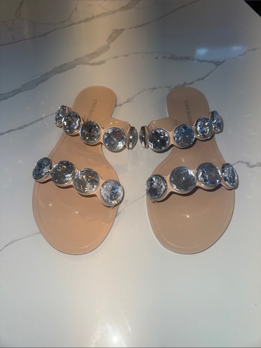 Steve Madden Embellished Clear Gem Slide Sandals - Nude Size 9 Euro 40